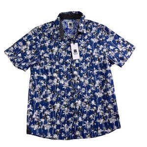 Brooklyn Brigade Mens Blue Cotton/Spandex Floral Short Sleeve Shirt Size M - New